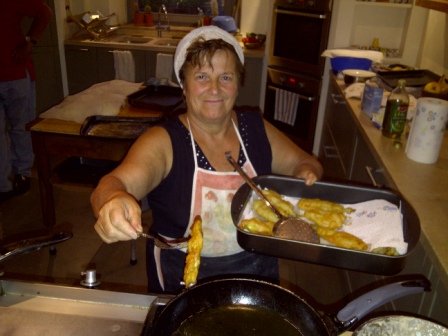 Local Chef Dina and deep fried zucchini flowers (Linda C)